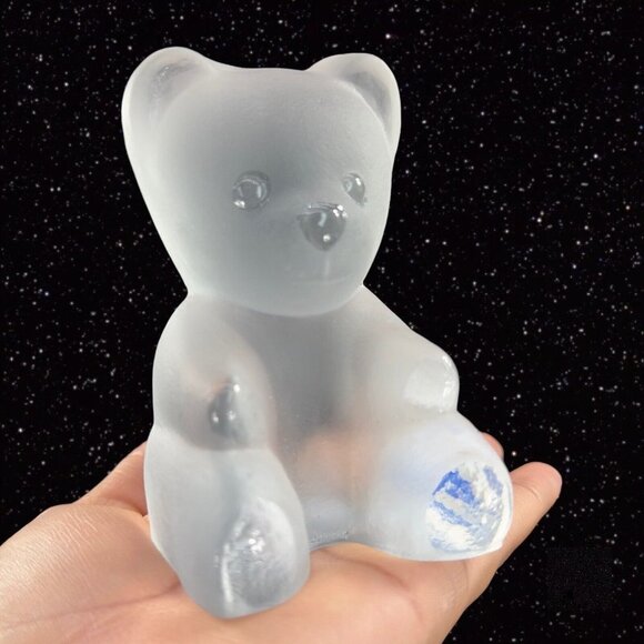 Nybro Other - 1985 Nybro Sweden Frosted Crystal Glass Bear Figurine Paperweight Heavy Glass